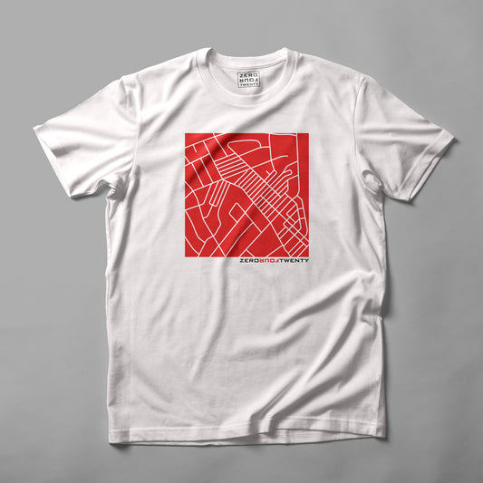 'Tracked Red' Ringspun Cotton T-Shirt White