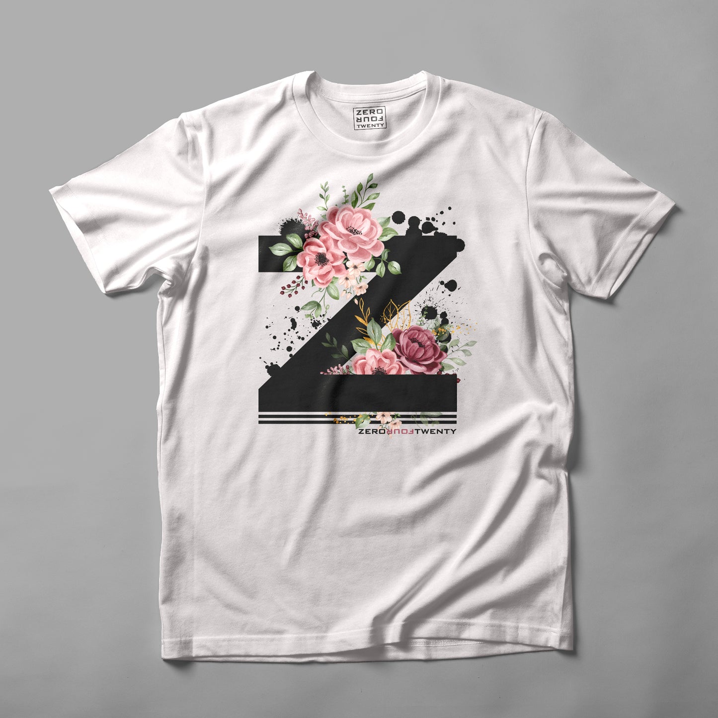 'Floral Z' Ringspun Cotton T-Shirt White