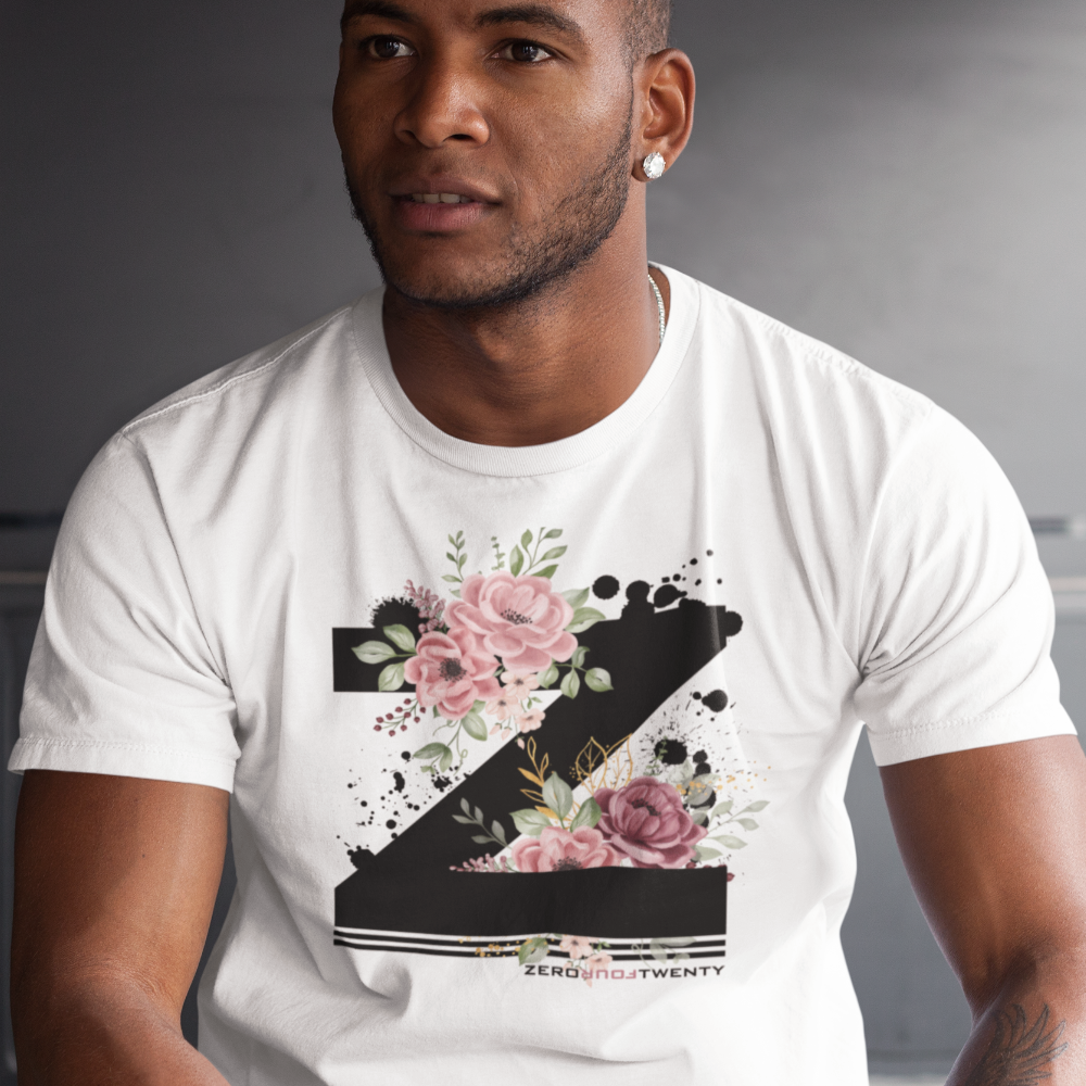 'Floral Z' Ringspun Cotton T-Shirt White